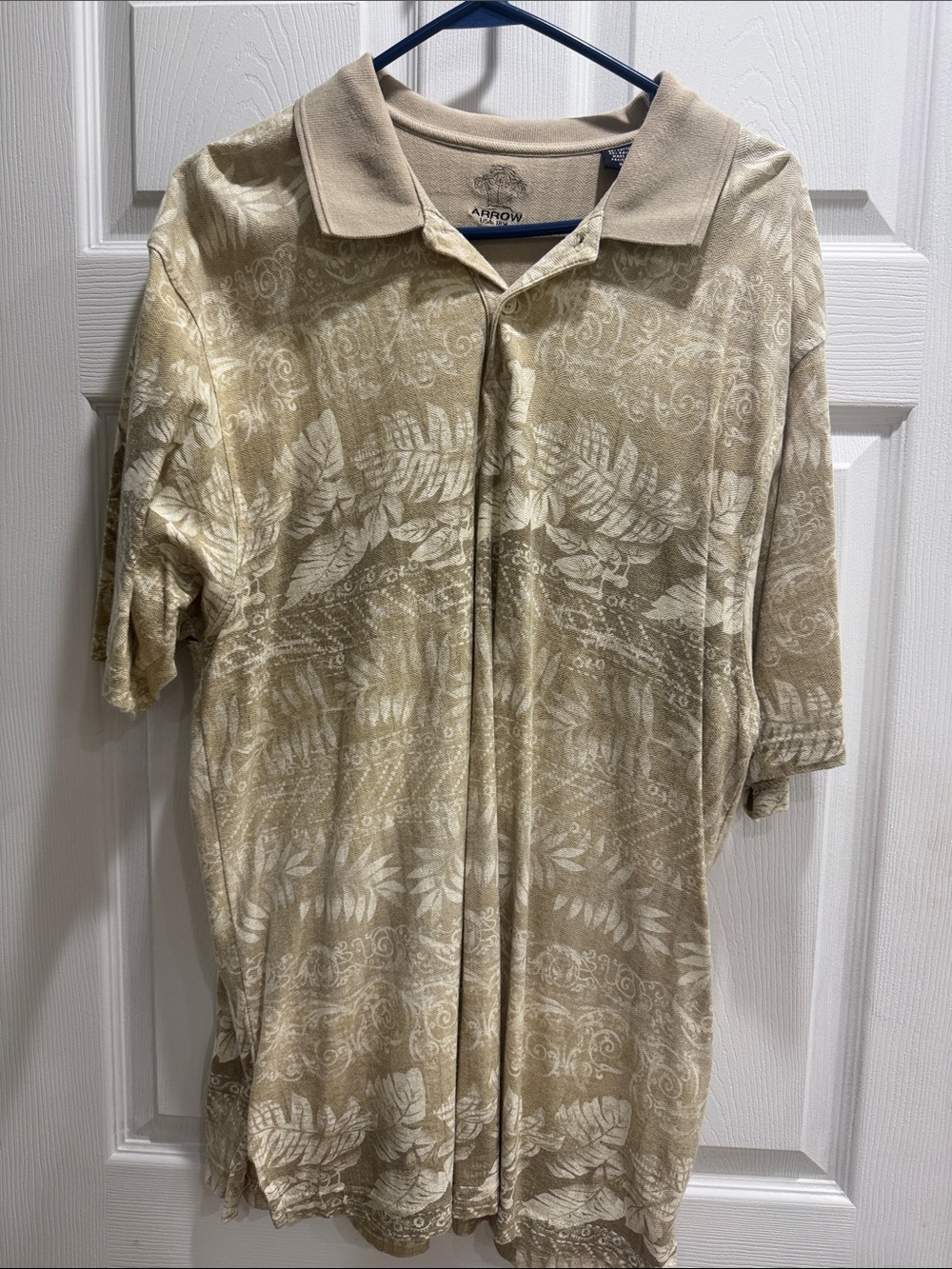 Arrow Men's Beige Tan Leaf-Print Polo